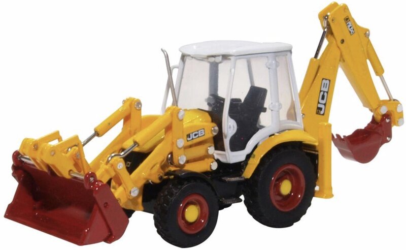 Oxford 1:76 Jcb Eco Backhoe Loader 70th Anniversary 1980 geel wit rood