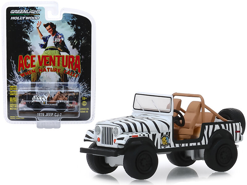 Greenlight 1:64 Jeep CJ-7 1976 &quot;ACE Ventura : When Nature Call &quot; wit zwart - Hollywood Serie