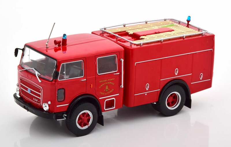 Atlas 1:43 OM Fiat Leoncina 150 Tanker Pump Brandweer Italia 1968, in blisterverpakking rood