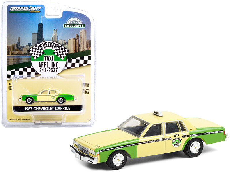 Greenlight 1:64 Chevrolet Caprice 1987 Chicago Checker Taxi Affl Inc. geel groen