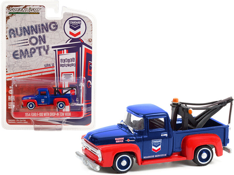 Greenlight 1:64 Ford F100 Tow Truck with Drop-in Tow Hook Standard Oil 1954. Running On Empty Series 13