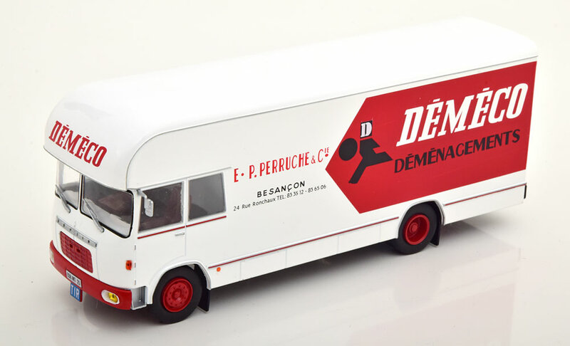 Atlas 1:43 Berliet GBK 75 Transporter Demeco 1969 wit rood in blisterverpakking