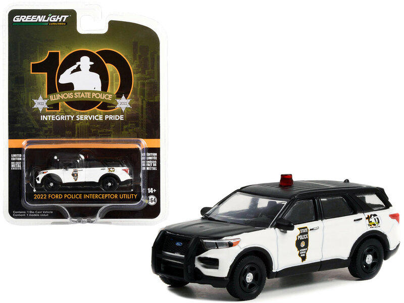 Greenlight 1:64 Ford Police Interceptor Utility 2022 &quot; Illinois State Police 100th Anniversary&quot;  Anniversary Collection, zwart / wit