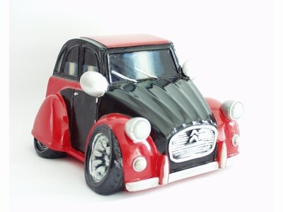 Polystone Spaarpot Citroen 2 CV rood zwart L 17 cm x H 11 cm