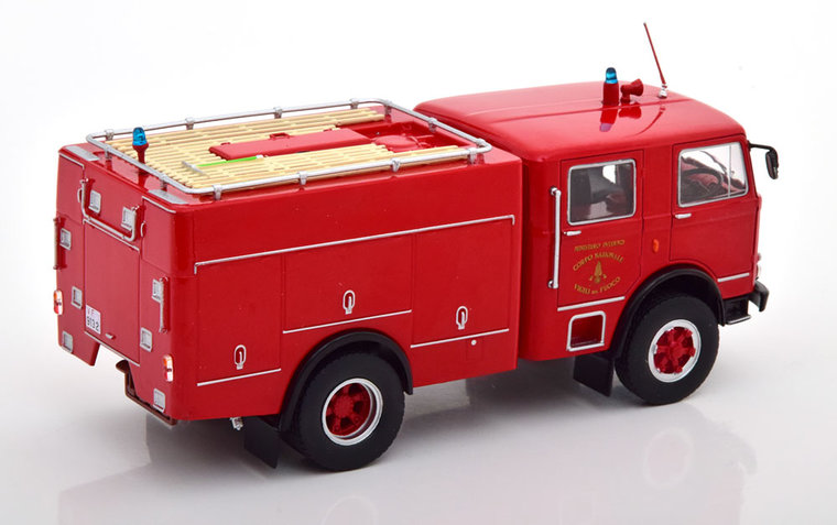 Atlas 1:43 OM Fiat Leoncina 150 Tanker Pump Brandweer Italia 1968, in blisterverpakking rood