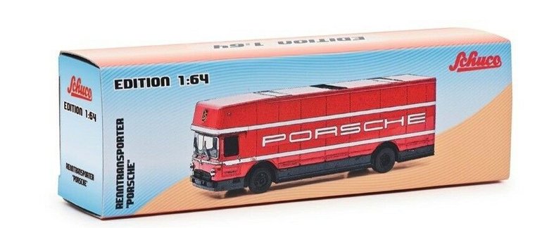 Schuco 1:64 Mercedes Benz O317 Renntransporter Porsche