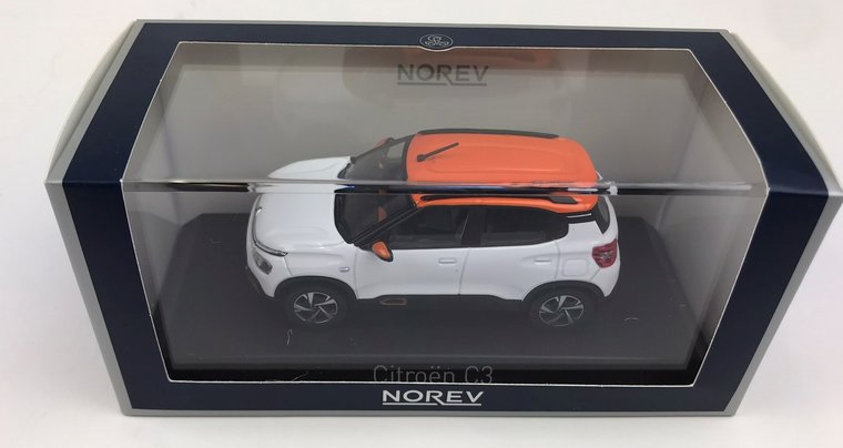 Norev 1:43 Citroen C3 (Indian market) 2021 wit met oranje