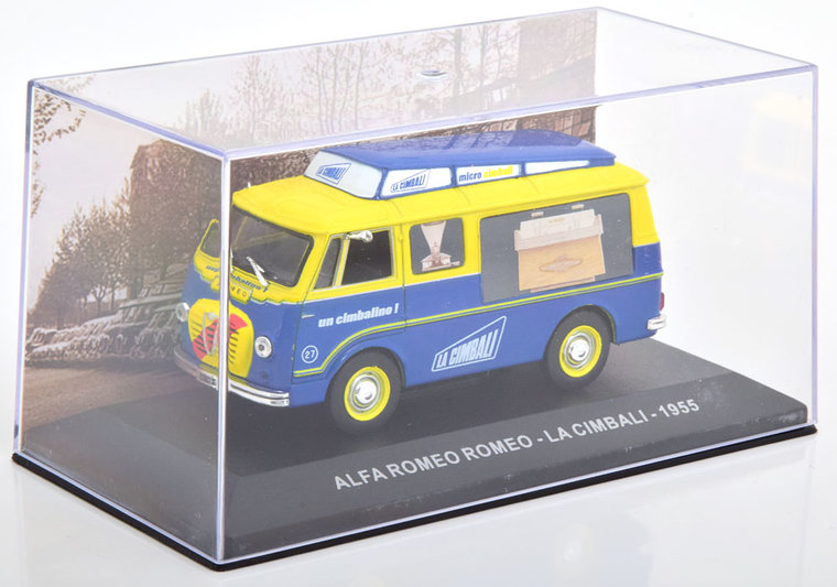 Atlas 1:43 Alfa Romeo Romeo - La Cimbali 1955 blauw geel in vitrine