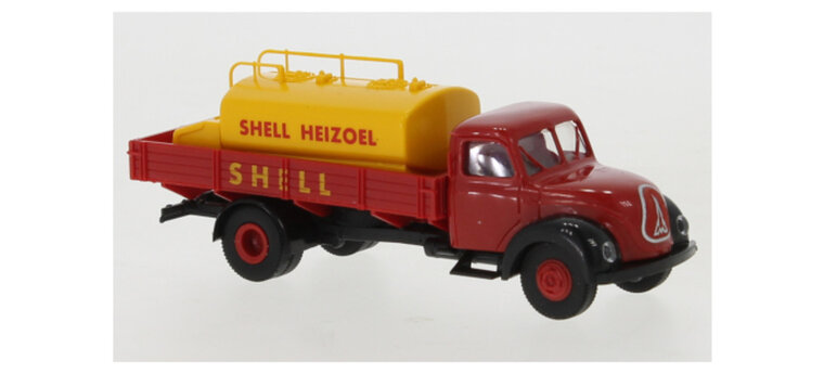 Brekina 1:87 Magirus Mercur platbed met Tank Shell Heizoel