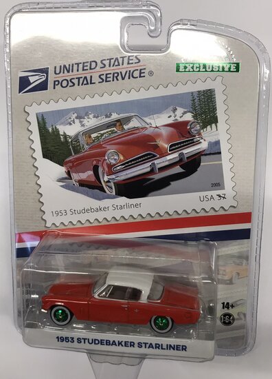 Greenlight 1:64 Studebaker Starliner 1953, USPS America on the Move: 50s Sporty Cars met groene velg