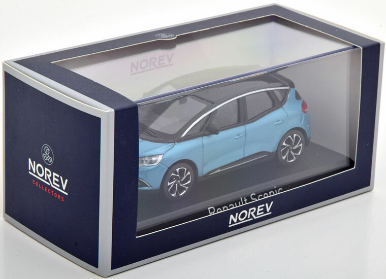 Norev 1:43 Renault Sc&eacute;nic 2016 Celeste Blue &amp; Black, in vitrine