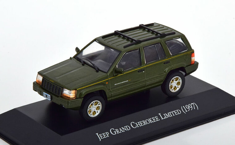 Atlas 1:43 Jeep Grand Cherokee 1997 LTD verde metallic in blisterverpakking