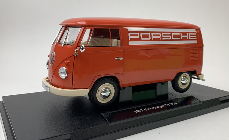 Welly 1:18 Volkswagen T1 bus &quot;Porsche&quot; rood