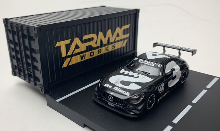 Tarmac 1:64 Mercedes Benz AMG GT3 no3 boxset incl. 4 modelautos, 6x Container, 3 figuren en accessoires Me X Like black special edition