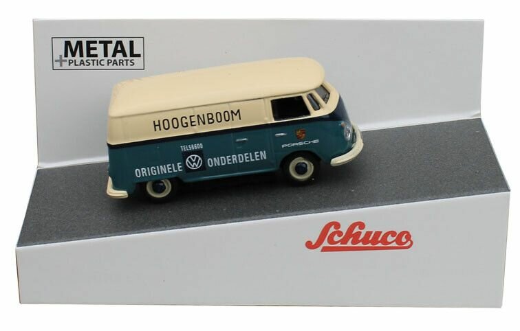 Schuco 1:87 Volkswagen T1 Hoogenboom &quot;Originele Volkswagen Onderdelen&quot; blauw wit