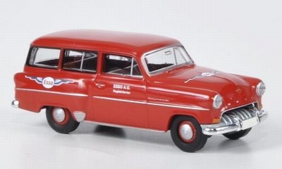 Brekina 1:87 Opel Olympia CarAVan Esso Flugservice rood