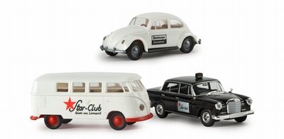 Brekina 1:87 Set 3 autos Starclub Hamburg, MB 190C, kever, T1b