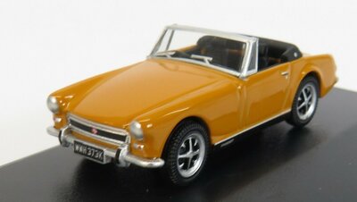 Oxford 1:76 MG Midget MkIII donker geel in vitrine