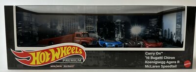 Hot Wheels 1:64 Premium Set no10 Hyper Cars, set 4 modellen met  Carry on Truck & Bugatti Chiron & Koenigsegg & McLaren Speedtail