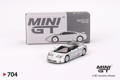 Mini GT 1:64 Bugatti EB110 GT, grey-silver 1995 LHD