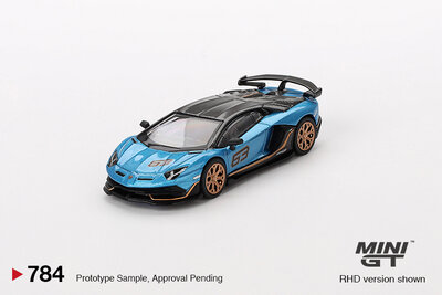 Mini GT 1:64 Lamborghini Aventador SVJ 63  Blu Aegir , LHD ( foto's zijn van RHD)