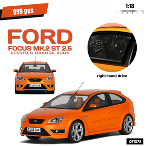 Otto Mobile 1:18 Ford Focus MK 2 ST 2.5 Electric oranje 2006 RHD. Levering feb. 2025