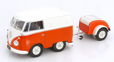 Solido 1:18 Volkswagen T1 Kool Kombi 2023 met aanhanger oranje wit