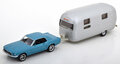 Norev 1:43 Ford Mustang 1968 Blue metallic and Airstream Caravan, Jet-car 1:43