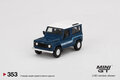 Mini GT 1:64 Land Rover Defender 90 County Wagon Stratos Blue LHD