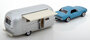 Norev 1:43 Ford Mustang 1968 Blue metallic and Airstream Caravan, Jet-car 1:43_