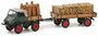 Schuco 1:43 Mercedes Benz Unimog 401 + aanhanger en hout belading_