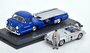 Schuco 1:43 Mercedes Benz Renn Transporter Blaue Wunder + Mercedes Benz 300 SLR & figuur_